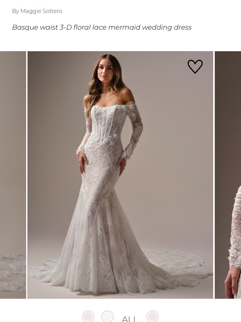 Maggie Sottero Off-the-Shoulder Long Sleeve Lace Mermaid Gown in Ivory
